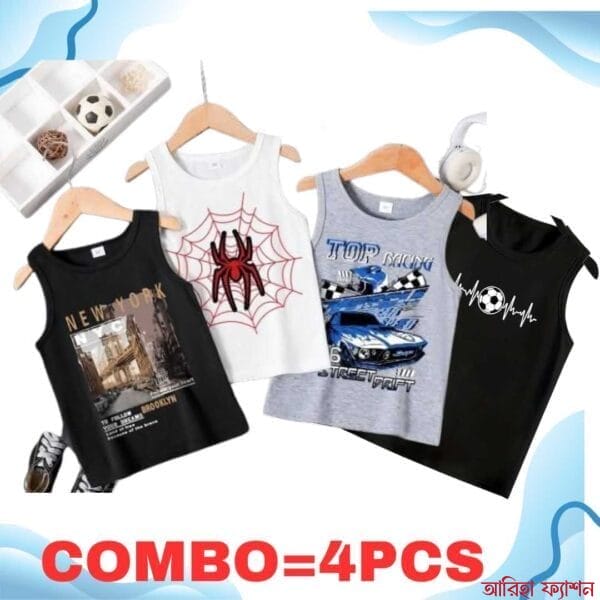 Baby Boys Summer Cotton Sleeveless Tank Top 4 Pcs Combo
