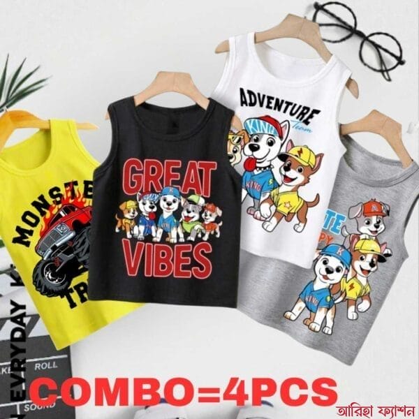 Baby Boys Summer Cotton Sleeveless Tank Top 4 Pcs Combo