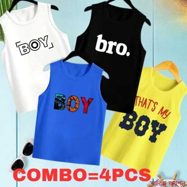 Baby Boys Summer Cotton Sleeveless Tank Top 4 Pcs Combo