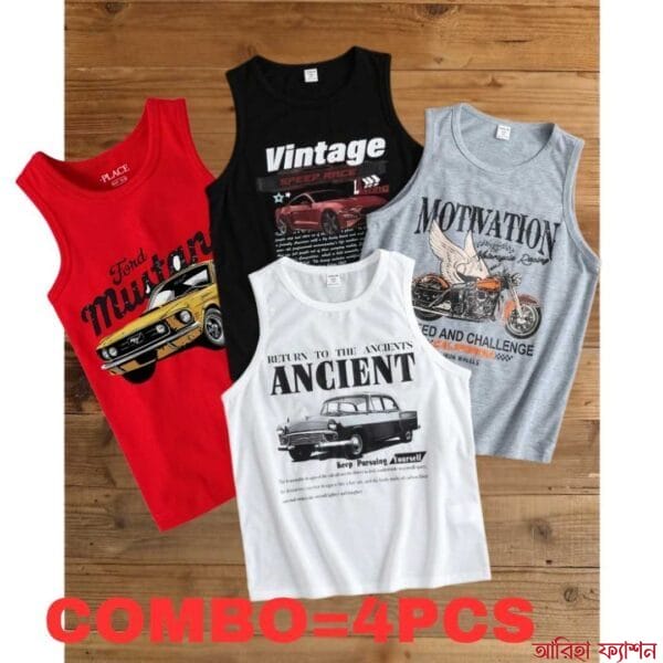 Baby Boys Summer Cotton Sleeveless Tank Top 4 Pcs Combo