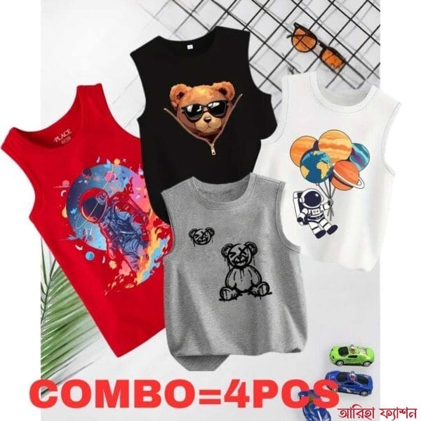 Baby Boys Summer Cotton Sleeveless Tank Top 4 Pcs Combo